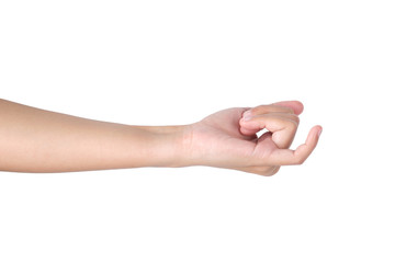 Woman's hands is showing little finger, gesture of making a promise. isolated with clipping path.