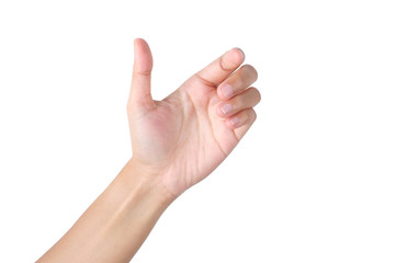 Woman's hand holding something on isolated with clipping path.