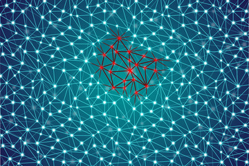 spread of cancer, tumor or virus in blood, abstract molecular polygonal lines and dots plexus pattern background, stock vector illustration clip art