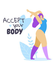Accept Your Body. Happy Female Character Dancing