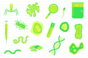 virus science education with various objects and paper line background - vector illustration