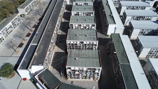 Cemetery in Gava. City of Barcelona. Spain. Aerial view  by Drone