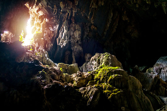 Sunlight in Tham Phu Kham cave near Vang Vieng,Laos.