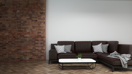 modern sofa in empty room interior background home designs 3d rendering,shelves and books in front of wall empty wall objects home decoration
