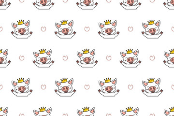 Cartoon character cute pig seamless pattern background for design.