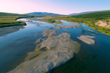 Fototapeta premium Langot-Yogan river on august morning. Yamal, Russia