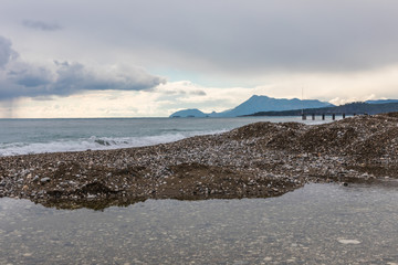 Mediterranean sea in cloudy weather in winter near Kemer, Turkey