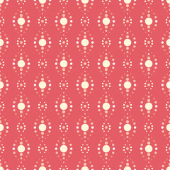 Seamless vector geometric pattern with in monochrome light colors on pink background. Abstract print spotted with small circles