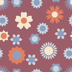 Seamless pattern with various floral elements. Colorful illustration in the style flat.