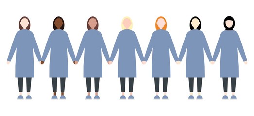 Set of diverse race women. Cute and simple modern flat style