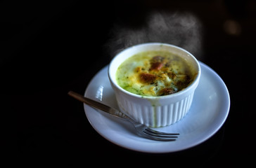 Baked spinach with cheese.Close up
