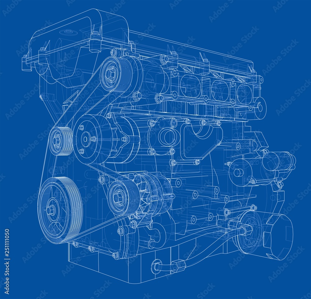 Poster engine sketch. vector rendering of 3d
