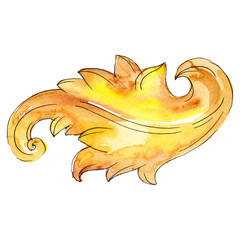 Gold monogram floral ornament. Baroque design isolated elements. Watercolor background illustration set.