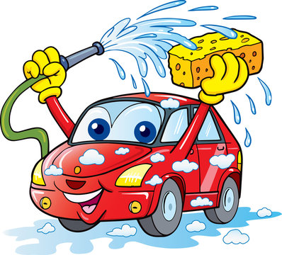 car wash with sponge and hose - Vector