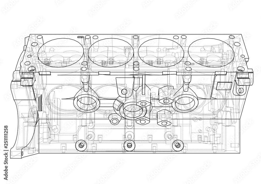 Poster engine block sketch. vector rendering of 3d