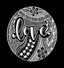 Love Hand lettering Handmade calligraphy on circle background. - Vector