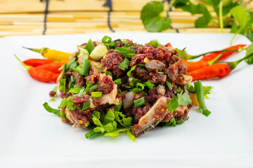 Spicy minced beef salad, Larb is traditional Thai food