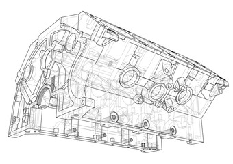 Engine block sketch. Vector rendering of 3d