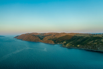 New Zealand Makara Coastline, Wind Turbines In distance 