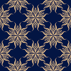  Floral seamless pattern. Golden and blue background