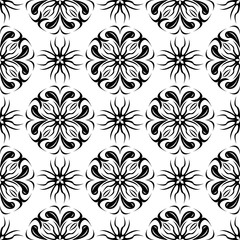 Fototapeta na wymiar Floral seamless decorative design. Black and white monochrome pattern