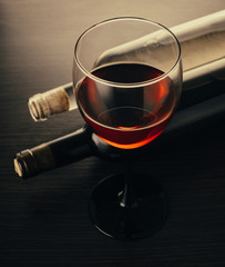 wine glasse and bottles