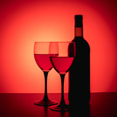 wine glasses and bottle