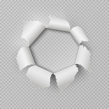 Paper rip hole. Realistic torn ragged gap poster damage edge ripped frame transparent bullet hole. Vector rip border design element