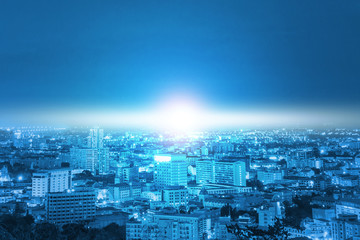 City and light blue with communication technology