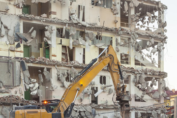 Builing Being Demolished, Buldozzers, Motion Blurred