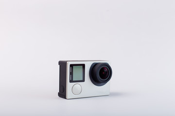 Action camera isolated on white background