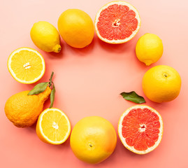 citrus fruit in a circle with a copy space