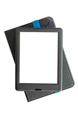 E-book close-up with blank space for text, isolated on white background, mock up