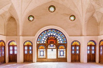 Traditional Iranian stained glass windows. Kashan, Iran