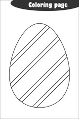 Decoration egg in cartoon style, coloring page, easter education paper game for the development of children, kids preschool activity, printable worksheet, vector illustration