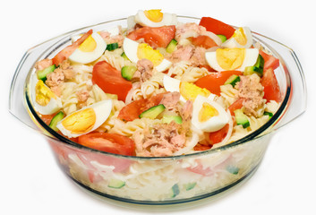 Tuna salad isolated on white background