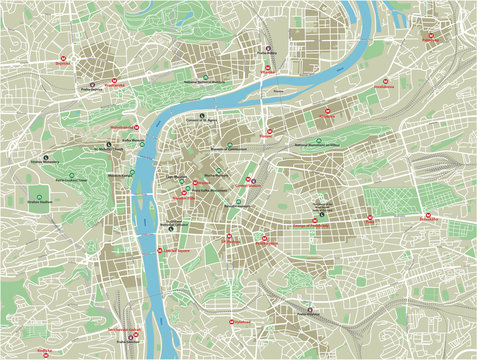 Vector city map of Prague with well organized separated layers.