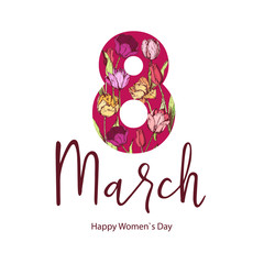8 March. Happy Women's Mother's Day. Floral Greeting Card. Hand Drawn. Vector illustration