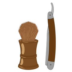 Straight razor and shaving brush. Vector illustration.