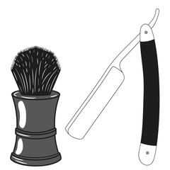 Straight razor and shaving brush. Vector illustration.