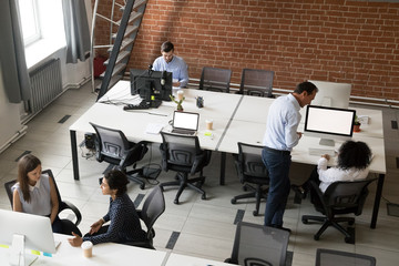 Top above view workers working in office 