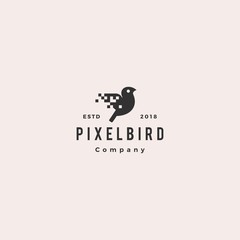 pixel bird digital logo hipster retro vintage vector icon illustration