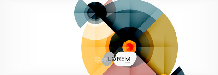 Fototapeta premium Minimal geometric circles and triangles abstract background, techno modern design, poster template