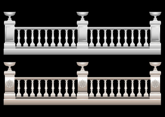 Fototapeta na wymiar Realistic 3d railing stucco, marble, stone, Baroque with flower bed
