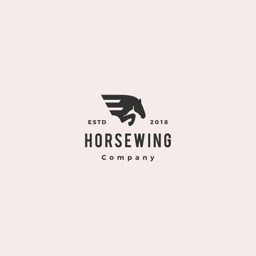 horse wing pegasus logo hipster retro vintage vector icon illustration