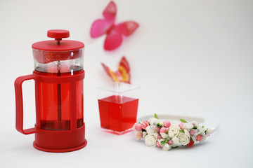 Female drink red warm tea
