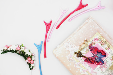 A diary for entries on a white table