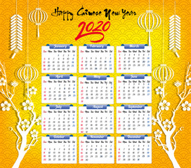 2020 Calendar for new year