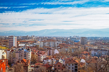 Fototapeta na wymiar Panorama of Plovdiv city, aerial view 1
