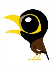 Bird cartoon, Big eyes cute bird, Common Myna.